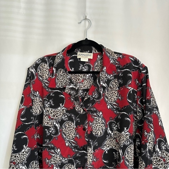 Vintage 90s DonnKenny Women's Plus Size Red Button Up Shirt Abstract Print sz 2X - Picture 2 of 7
